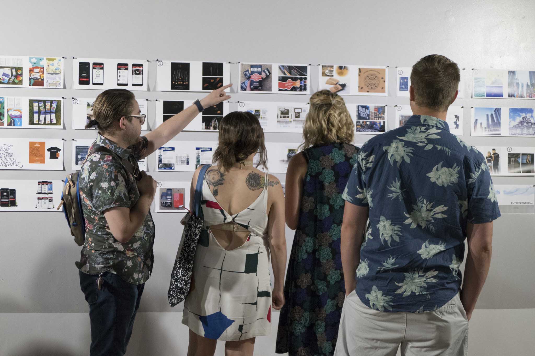 Students viewing artwork